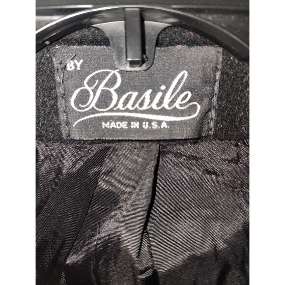 Vintage Basile Red Wool Coat Black Accents Long Womens Large - Picture 3 of 12